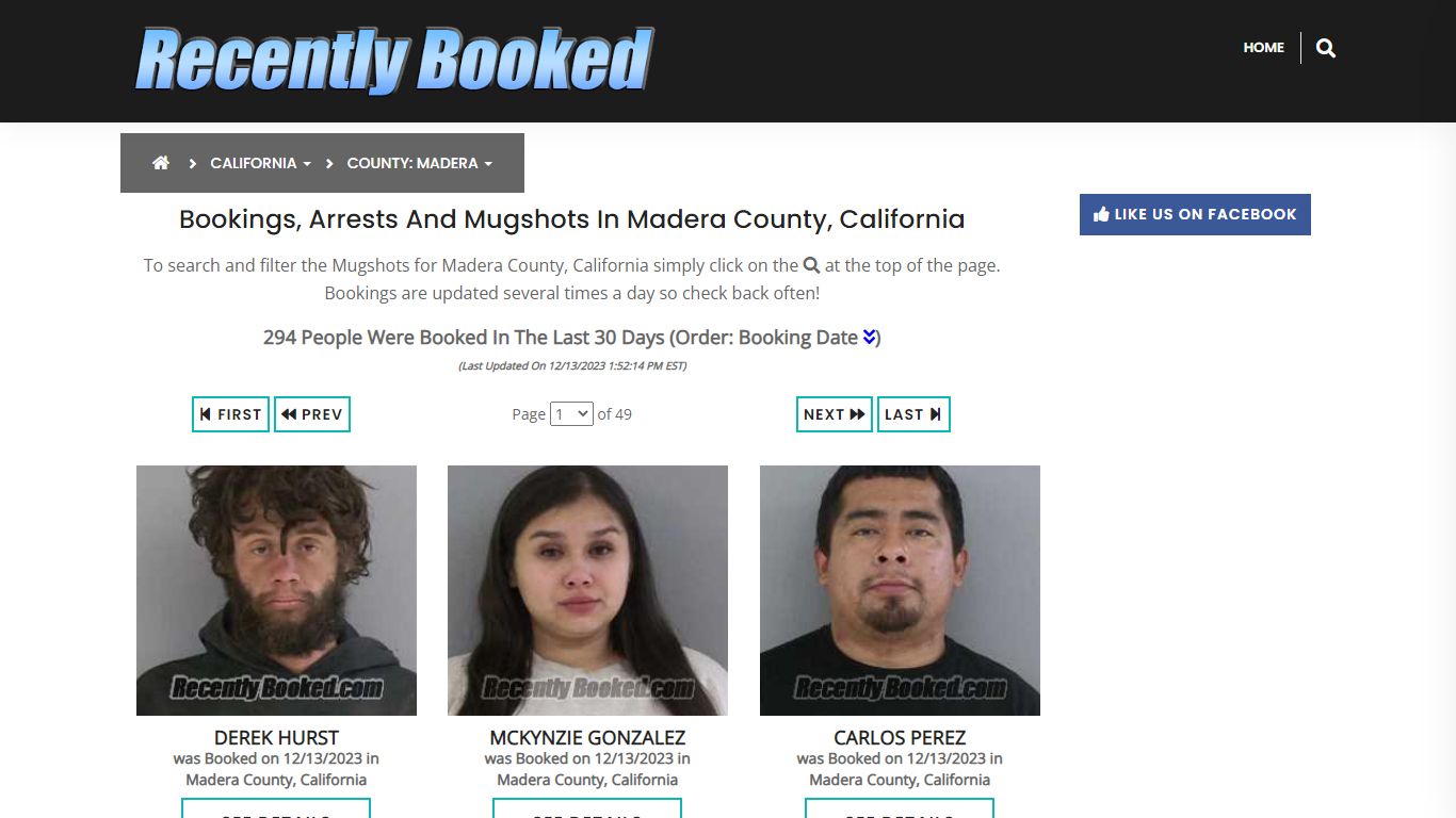 Bookings, Arrests and Mugshots in Madera County, California